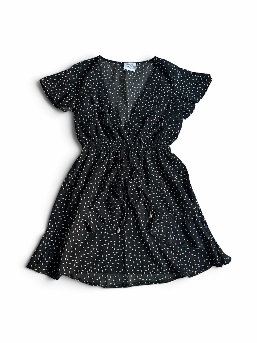 Princess Polly Size 6 Women's V Neck Dress Black & White Polka Dots Ruffles Used